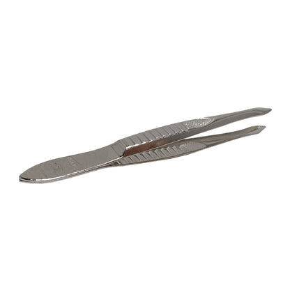 Vernickelte Pinzette mit geriffelter Mitte und schrägem Ende, 8 cm