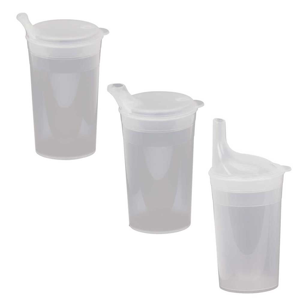 Behrend Trinkbecher-Set, transparenter Becher mit Deckel und Mundstücken