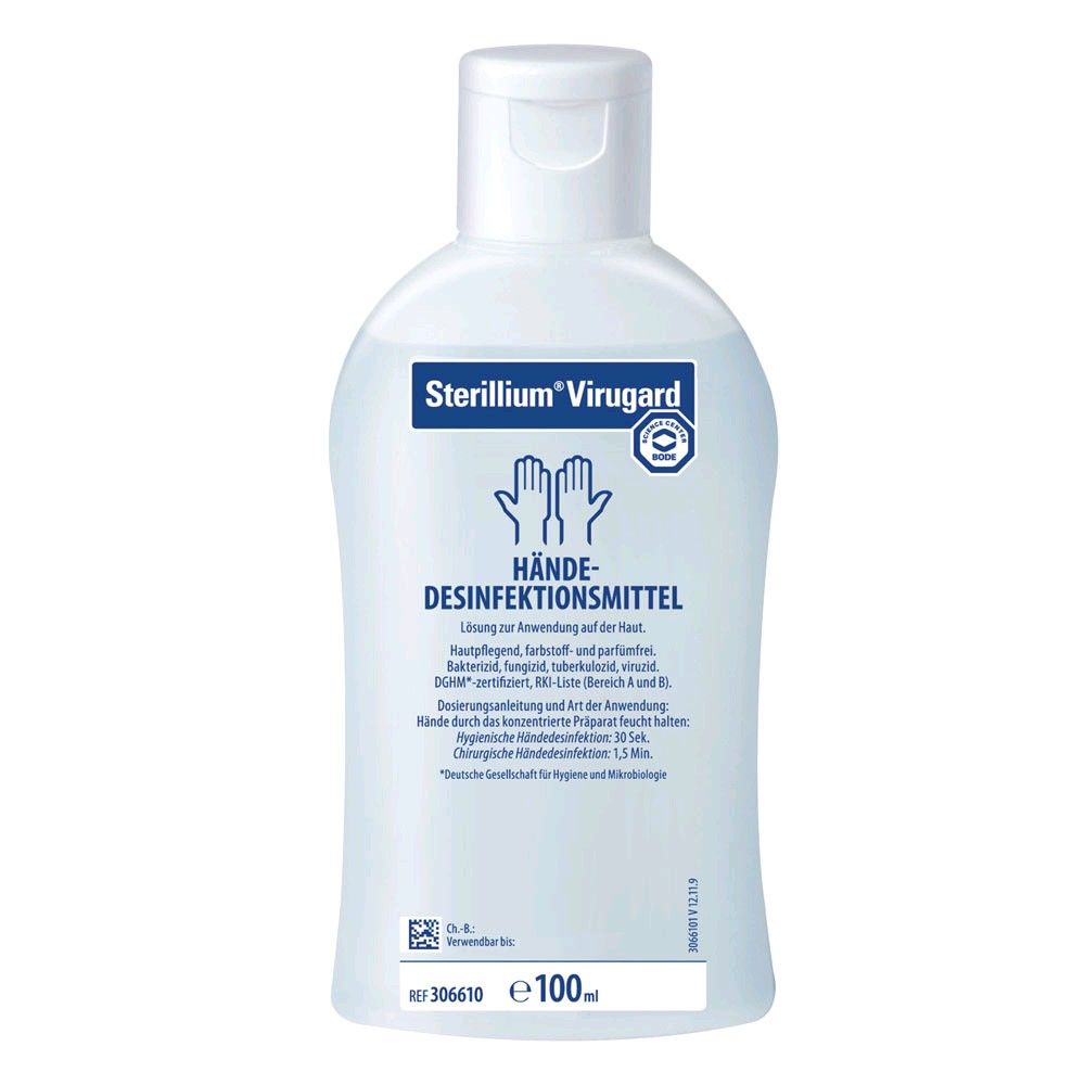 Handdesinfektionsmittel Sterillium Virugard 100 ml, Rückseite mit Angaben