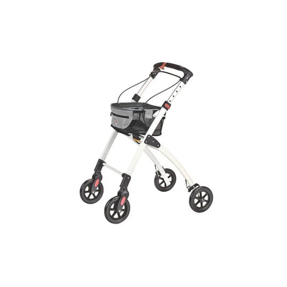 Servocare Rollator, weißer Rahmen, Tasche und Tablett, 4-Rad-Gehhilfe für drinnen