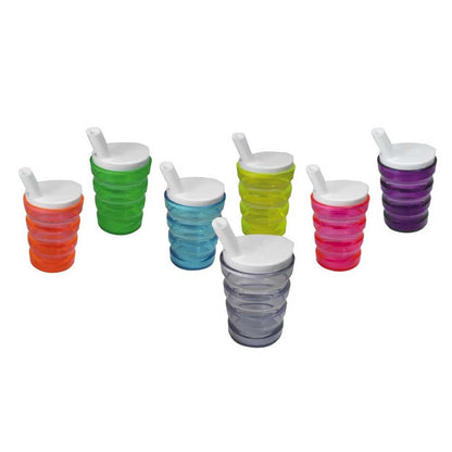 Trinkbecher-Set mit Trinkhalm, gerippt, auslaufsicher, bruchsicher in mehreren Farben
