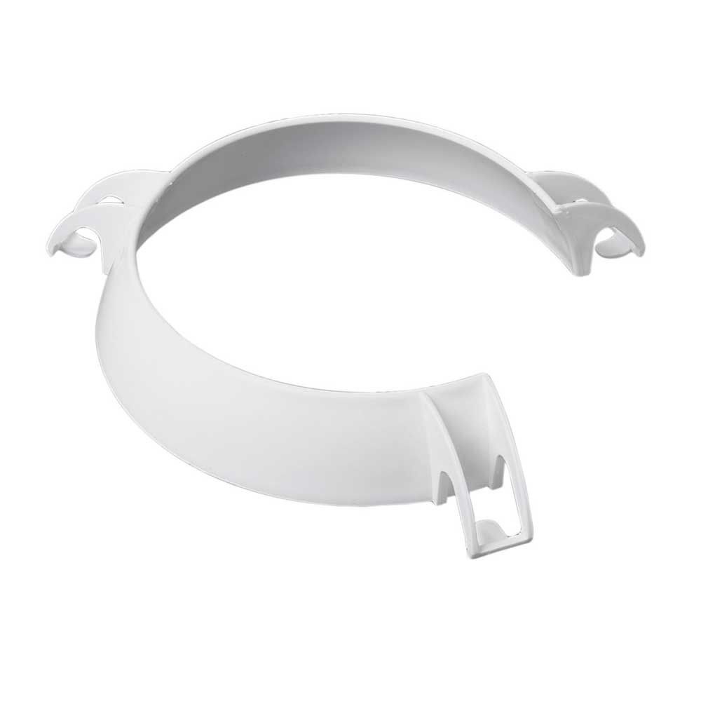 Telleranderhöhung aus weißem Kunststoff mit seitlichen Clips, gewölbter Ring