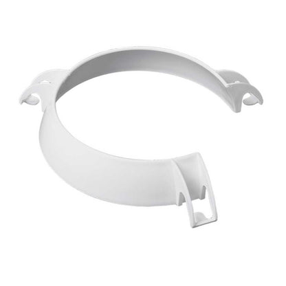 Telleranderhöhung aus weißem Kunststoff mit seitlichen Clips, gewölbter Ring