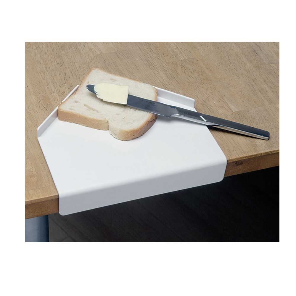 Brotschmierbrett aus Kunststoff, weiß, mit Anti-Rutsch-Noppen, mit Brot und Messer