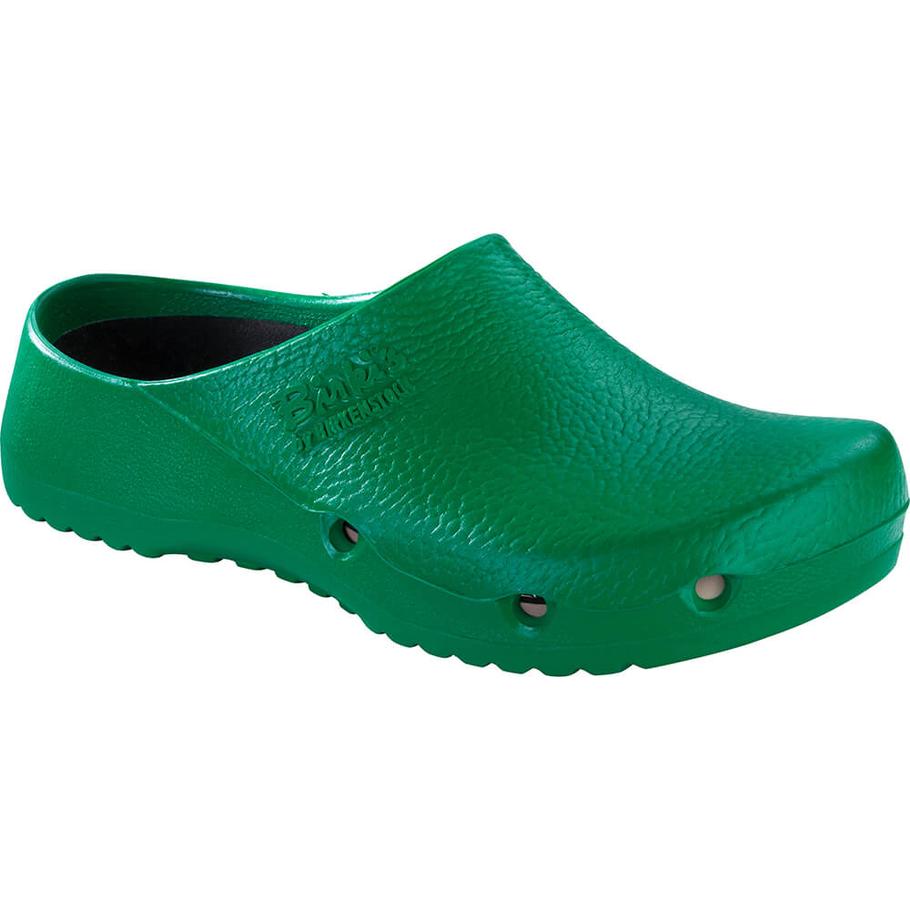 Birkenstock Birki Air Clog aus Polyurethan, grün, hintere und seitliche Ansicht
