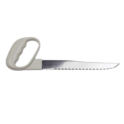 Schneidemesser mit Wellenschliffklinge und hellgrauem Haltegriff