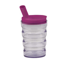 Auslaufsicherer Trinkbecher mit Deckel und Trinkaufsatz, violett am oberen Rand