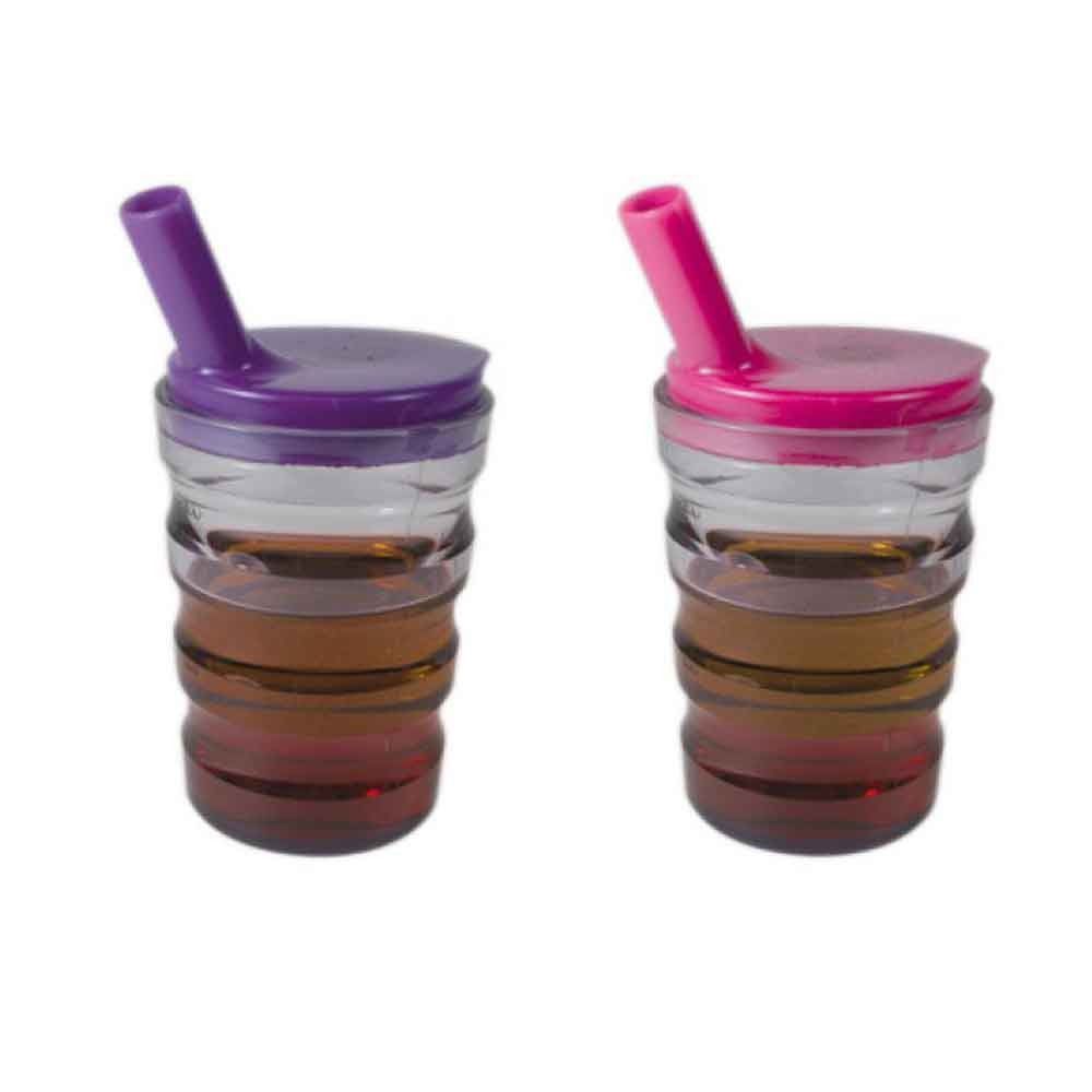Trinkbecher mit farbwechselnder Warnzone: violett und pink mit Deckel