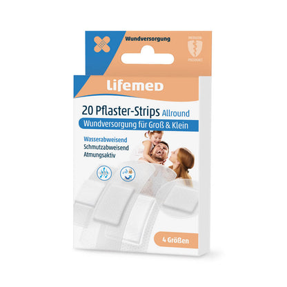 Pflasterstreifen Allround von Lifemed® Packung für 20 Stück, 4 Größen, halbtransparent