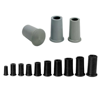 Stockkapseln-Set aus Gummi, schwarz und grau, unterschiedliche Größen