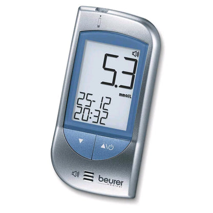 Beurer Blutzuckermessgerät GL34 mit blauem Display und Anzeige 5,7 mmol/l