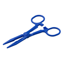 Atraumatische Kocher-Klemme aus blauem Kunststoff, 14 cm, steril, mit Zacken