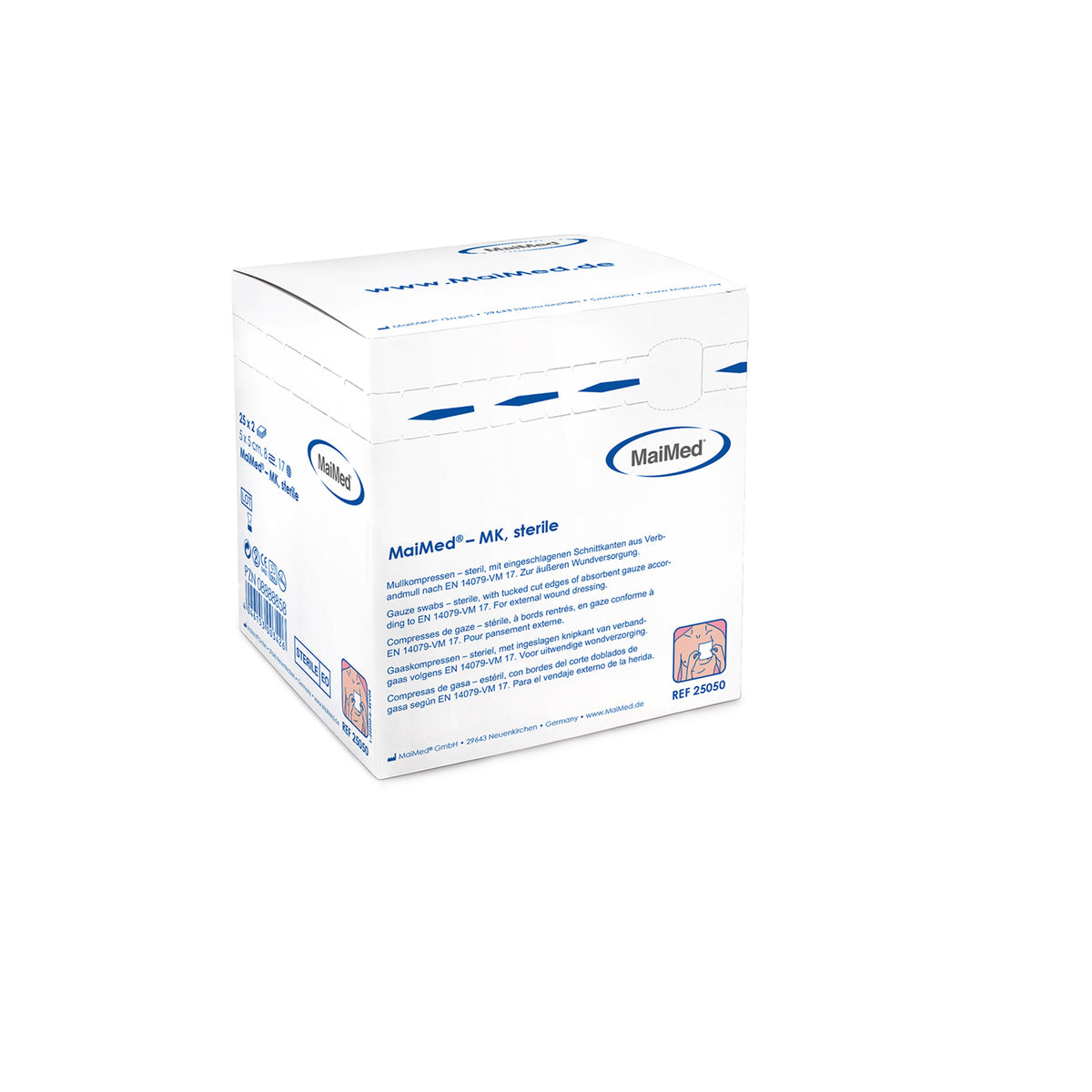 MaiMed sterile Mullkompressen (5×5 cm), 12-fach, in Umverpackung; 50 Stück