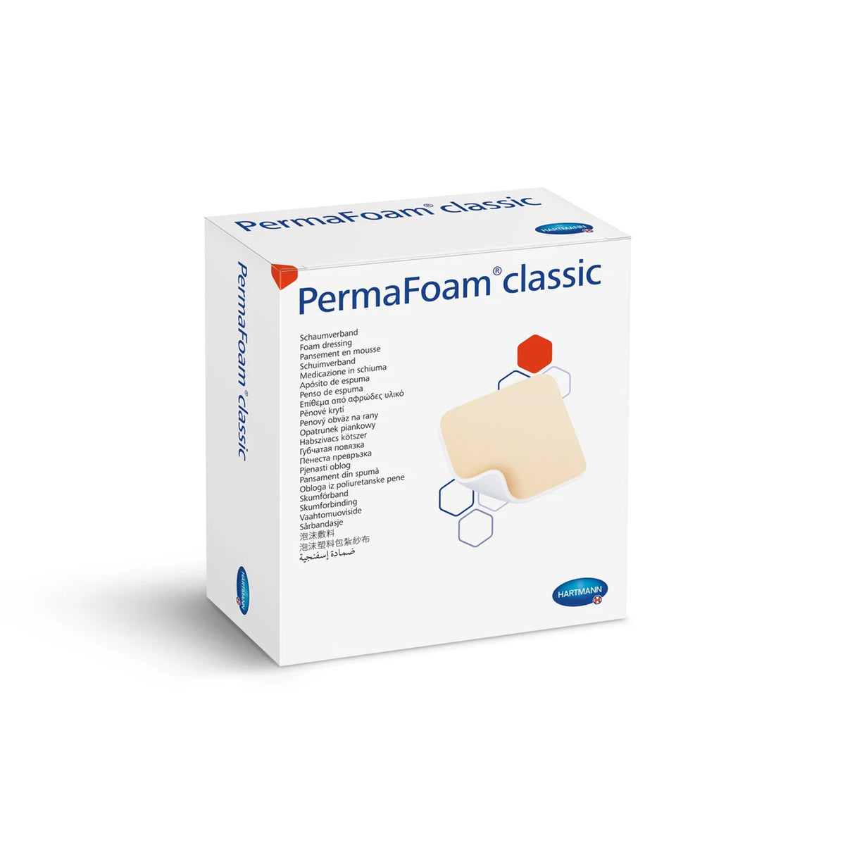 Hartmann PermaFoam® Classic Schaumverband-Box mit Hartmann-Logo, 10×10 cm