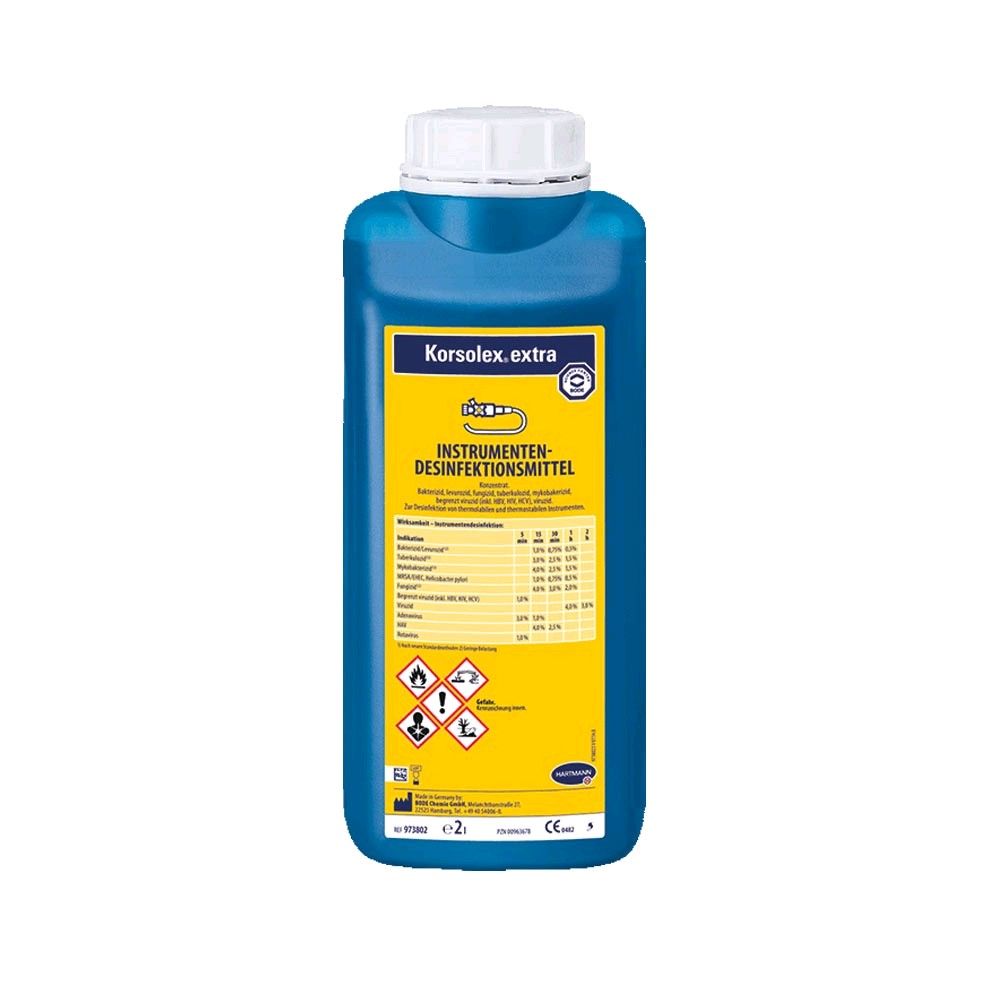 Korsolex® extra Instrumentendesinfektionsmittel, blauer Kanister mit Etikett