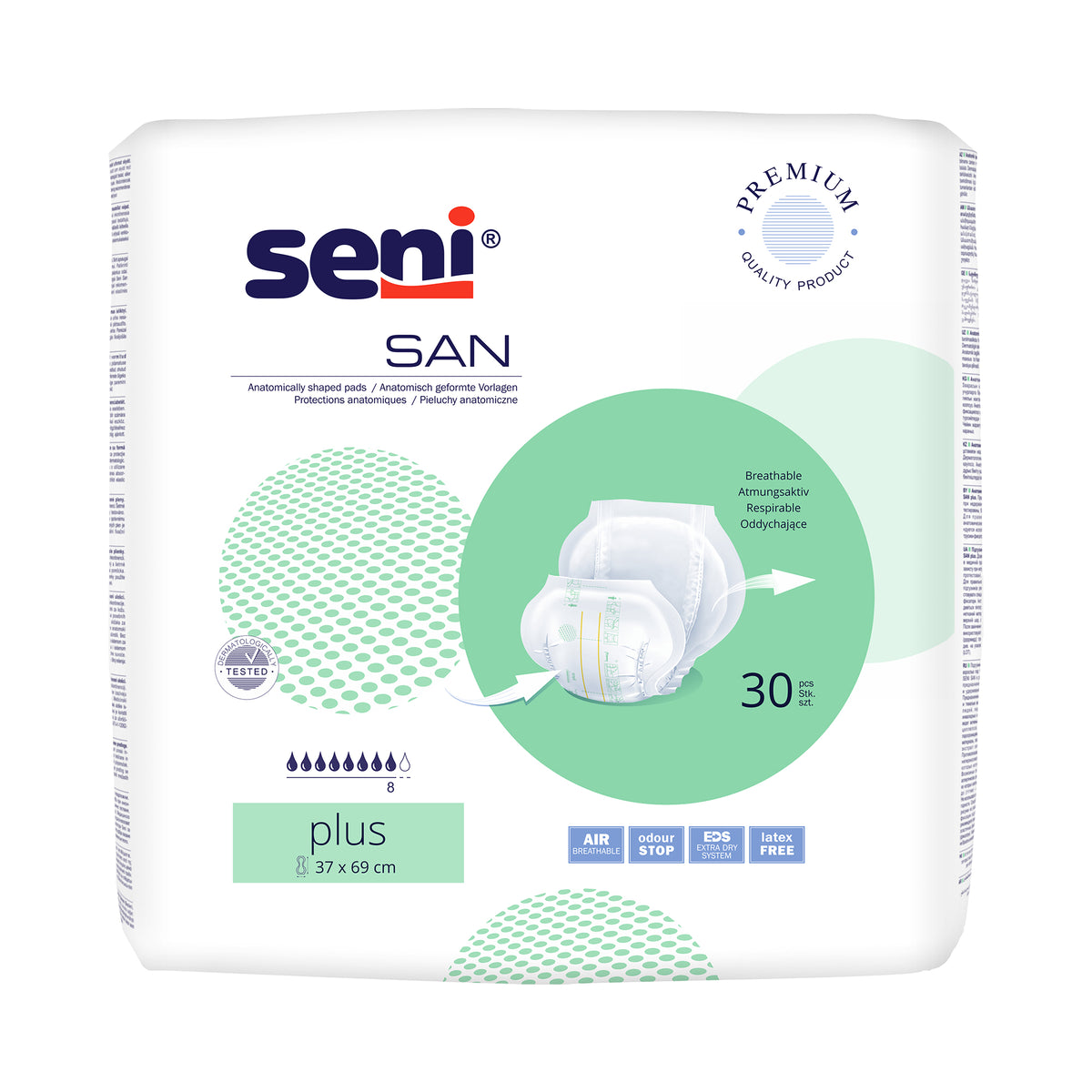 Seni SAN Plus Inkontinenzvorlagen, anatomisch geformt, 30 Stück, Packung