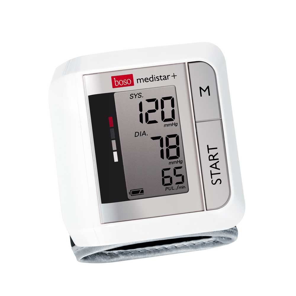 Weißes Handgelenk-Blutdruckmessgerät boso medistar+ mit ablesbarem LCD-Display