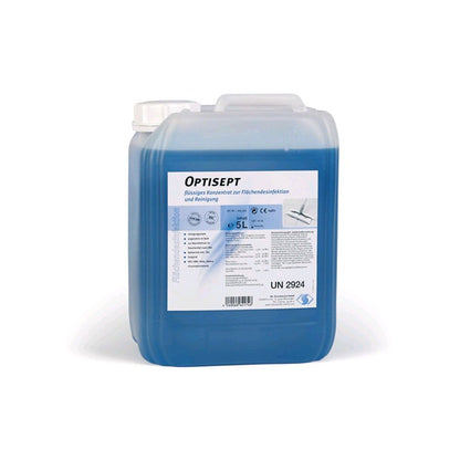 Optisept Flächendesinfektionsmittel im 5‑L-Kanister, blau, mit Etikett