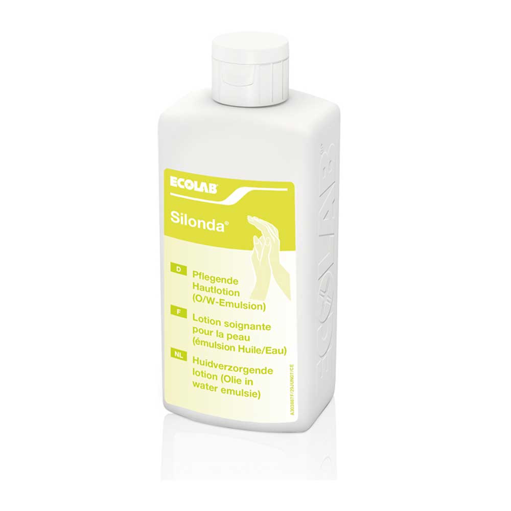 Ecolab Silonda Hautpflege-Lotion in weißer 500-ml-Flasche mit Schraubdeckel