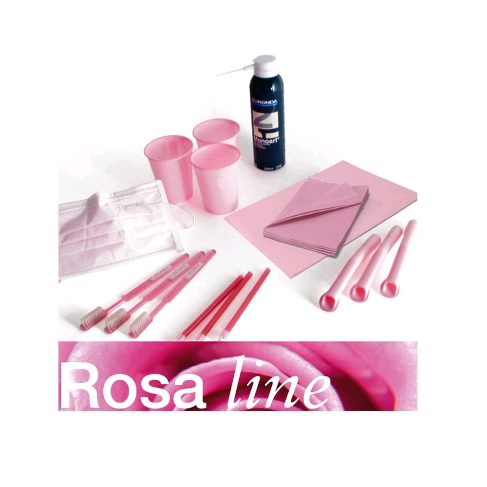 Behandlungsset in Rosa: Becher, Einlagen, Instrumente und Flasche