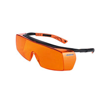 Schutzbrille Monoart Cube mit orangefarbenem Sichtschutz und breitem Rahmen, für Brillenträger
