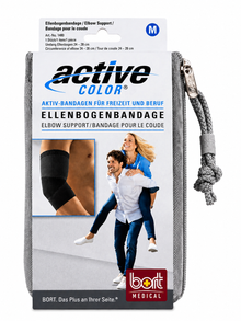 Ellenbogenbandage Active Color in schwarzer Ausführung, Packung mit Größe M