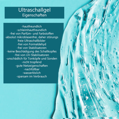 Ultraschallgel-Eigenschaften mit gel-artiger Darstellung und Textfeld