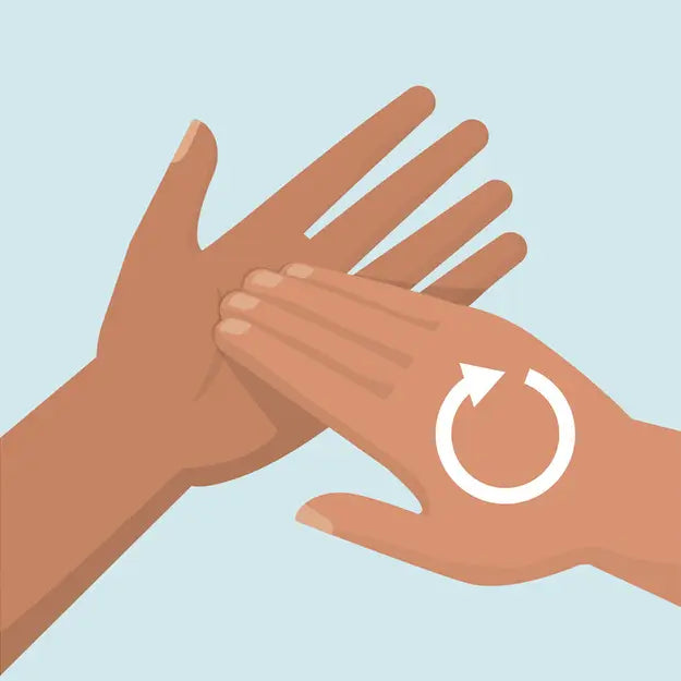 frote bien las yemas de los dedos y las uñas sobre la palma de la mano para limpiar debajo de las uñas